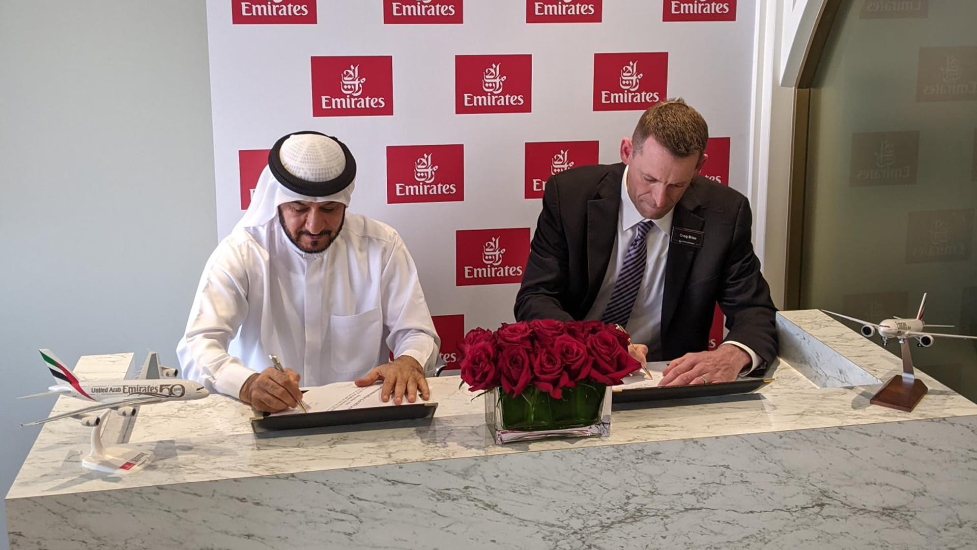 Craig Bries, Collins Aerospace (left) and Emirates Air signing ceremony