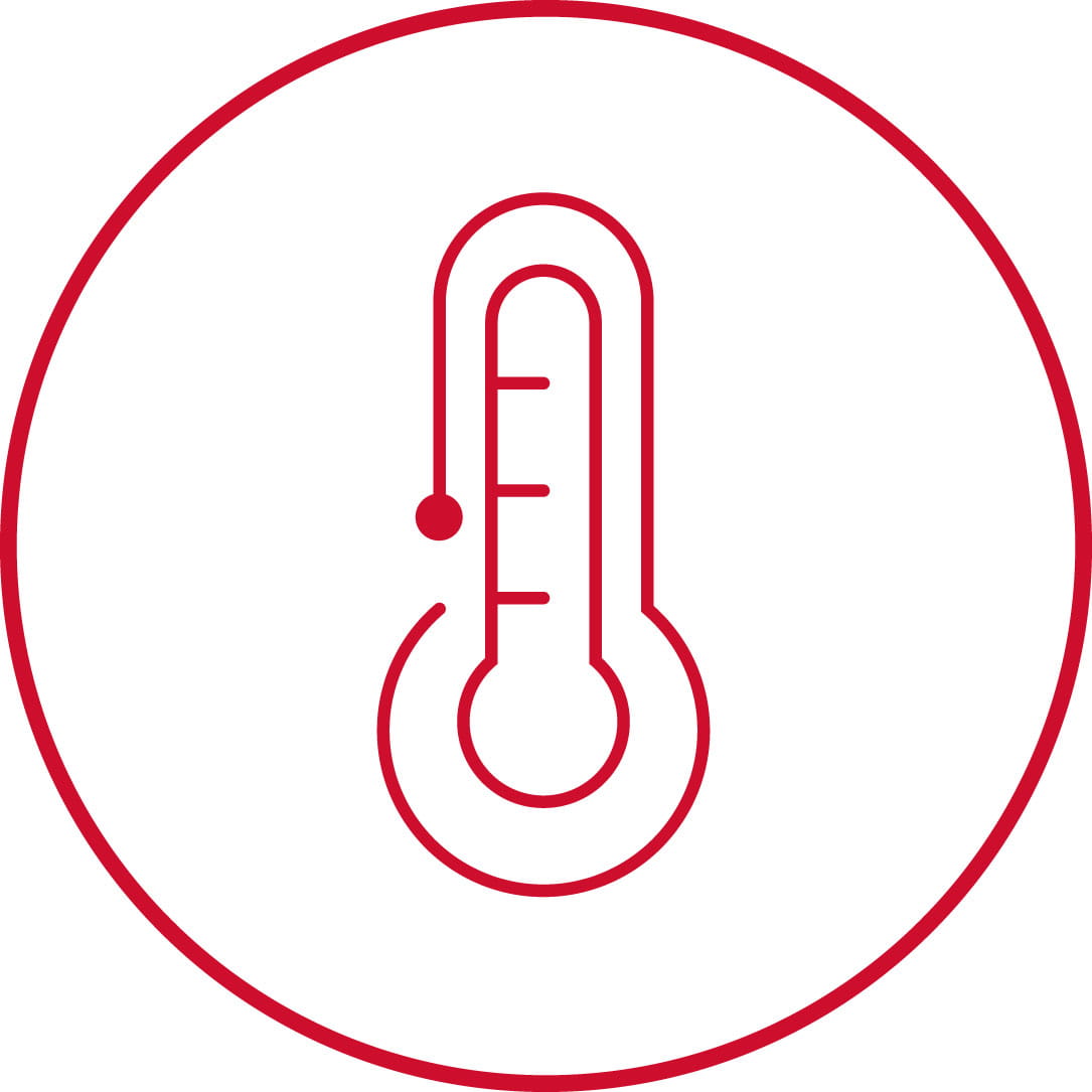 RTX red thermometer in circle