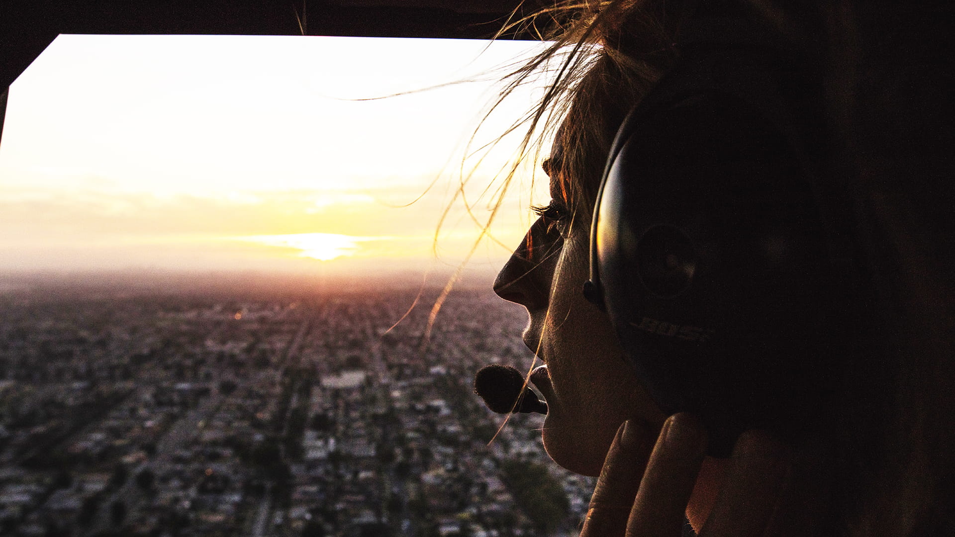 Woman on a helicopter