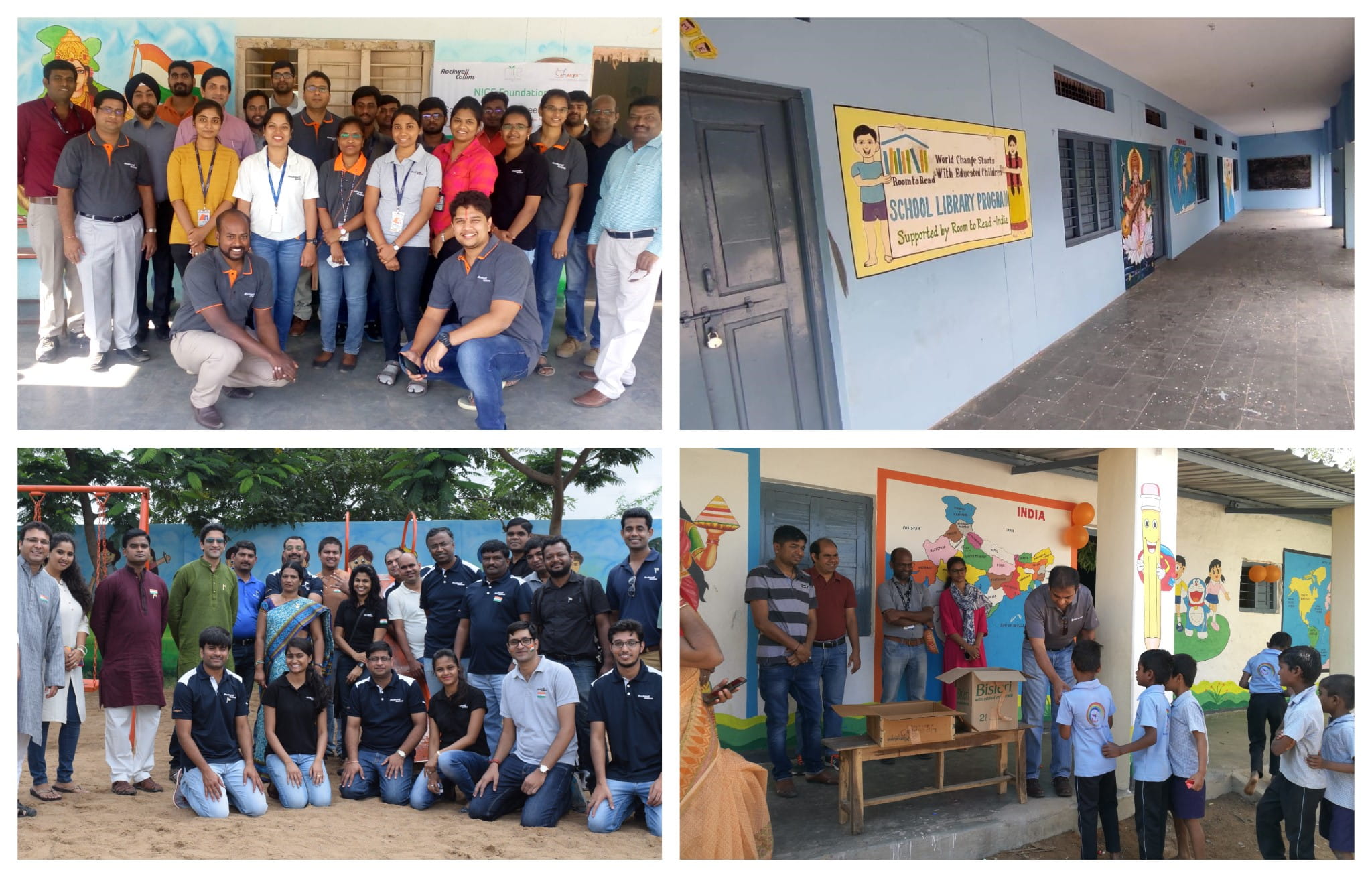Collage of pictures from Collins Aerospace in India's school adoption program