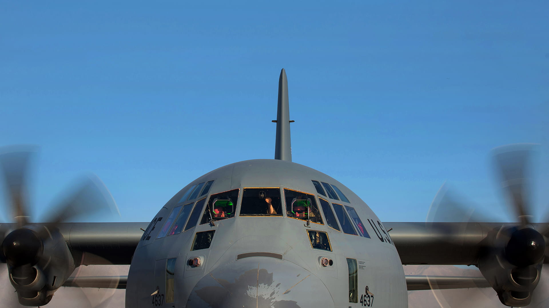 Military plane front view