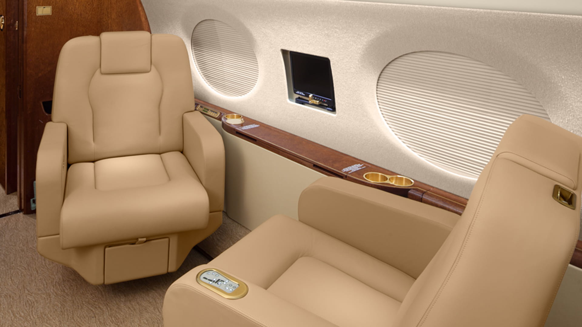 A business jet interior shown with 3X Nano lighting