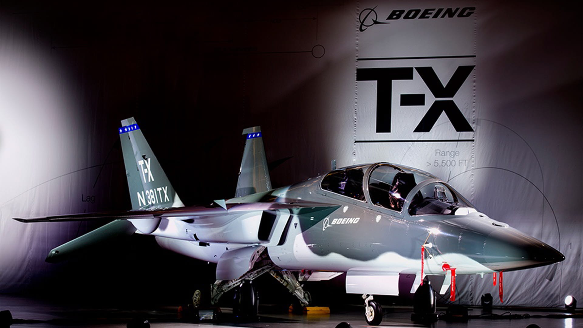 Fighter jet T-X in spotlight
