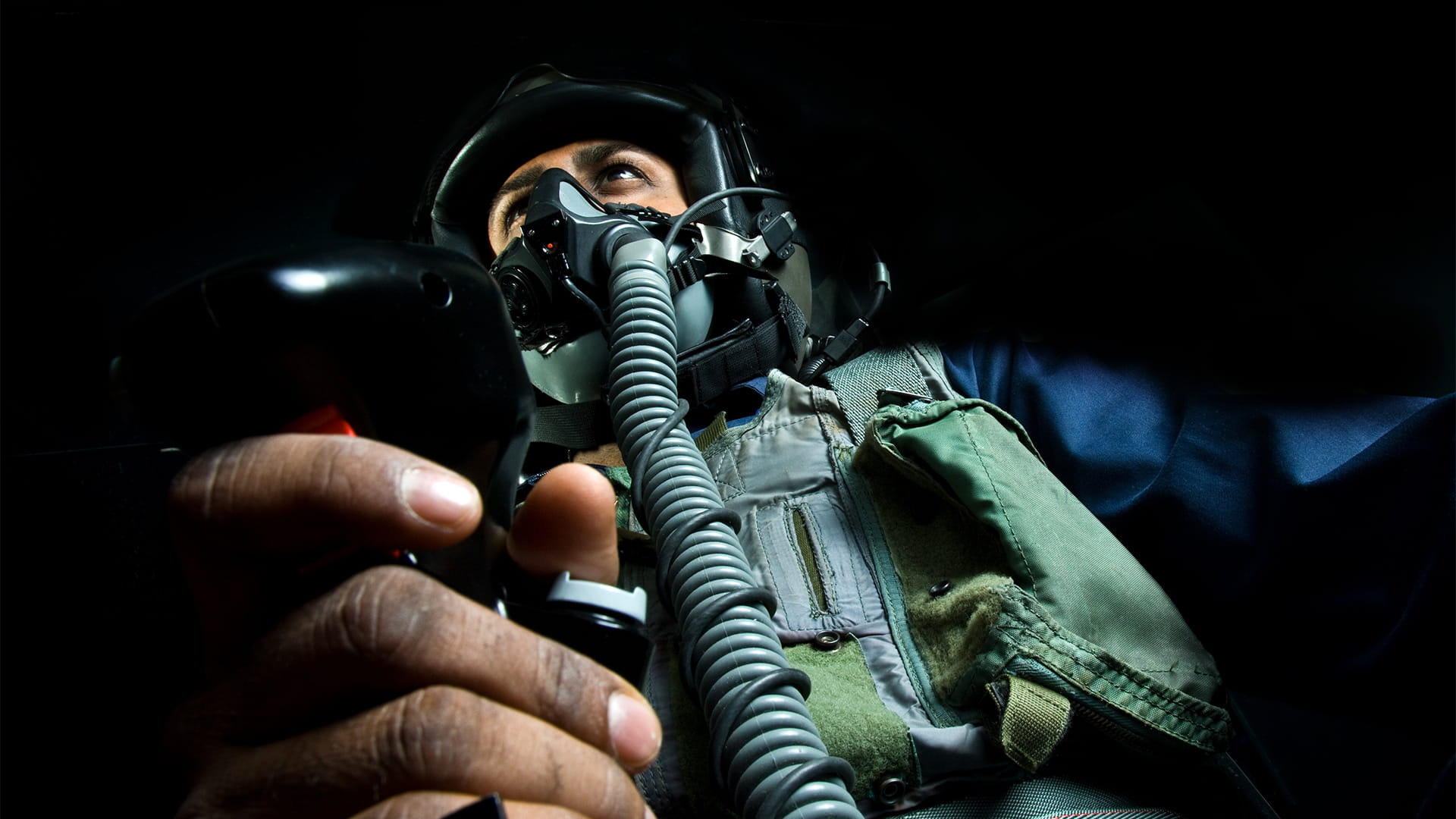 Pilot with oxygen mask