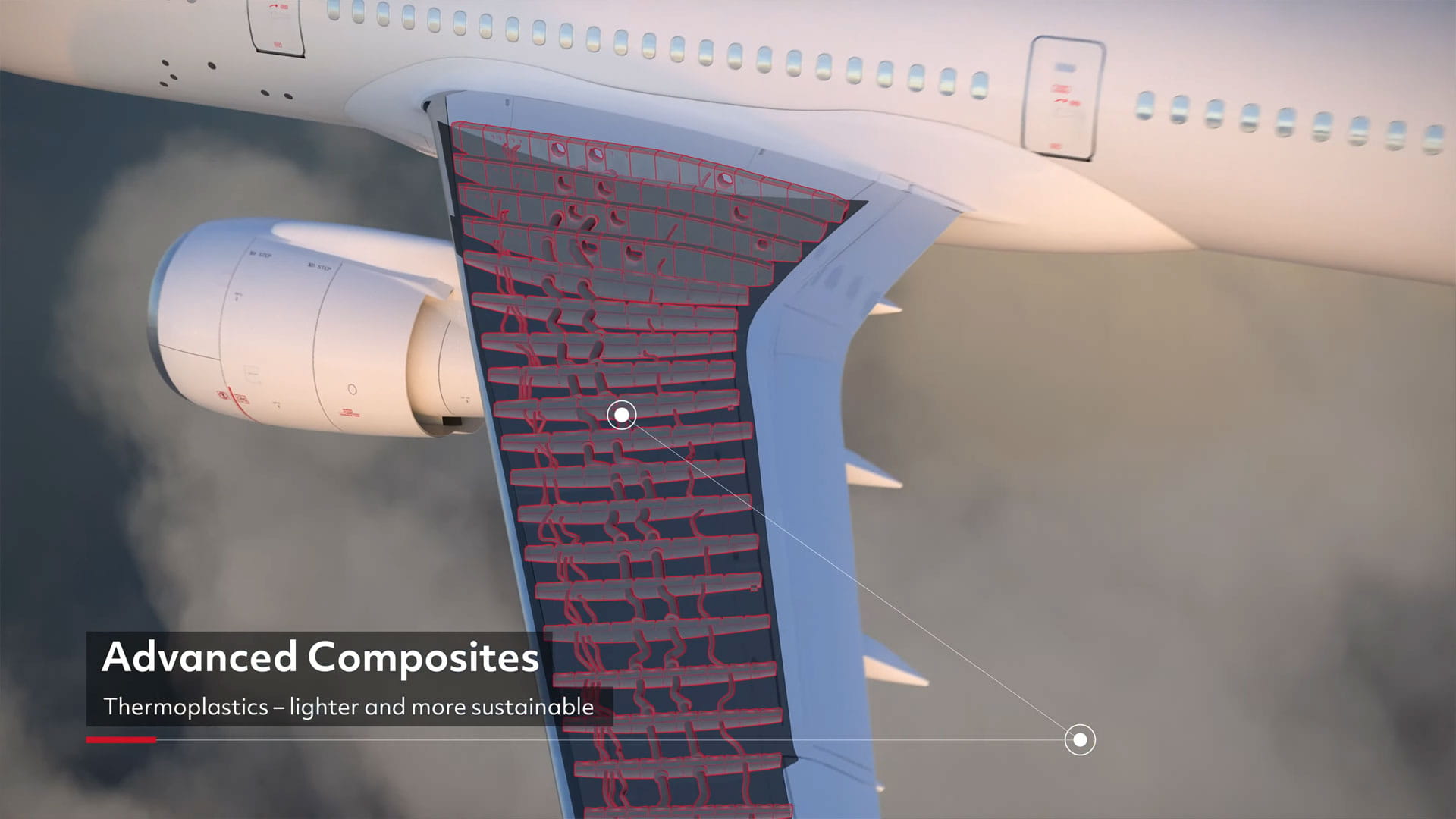 Computer illustration of thermoplastics in aircraft wing