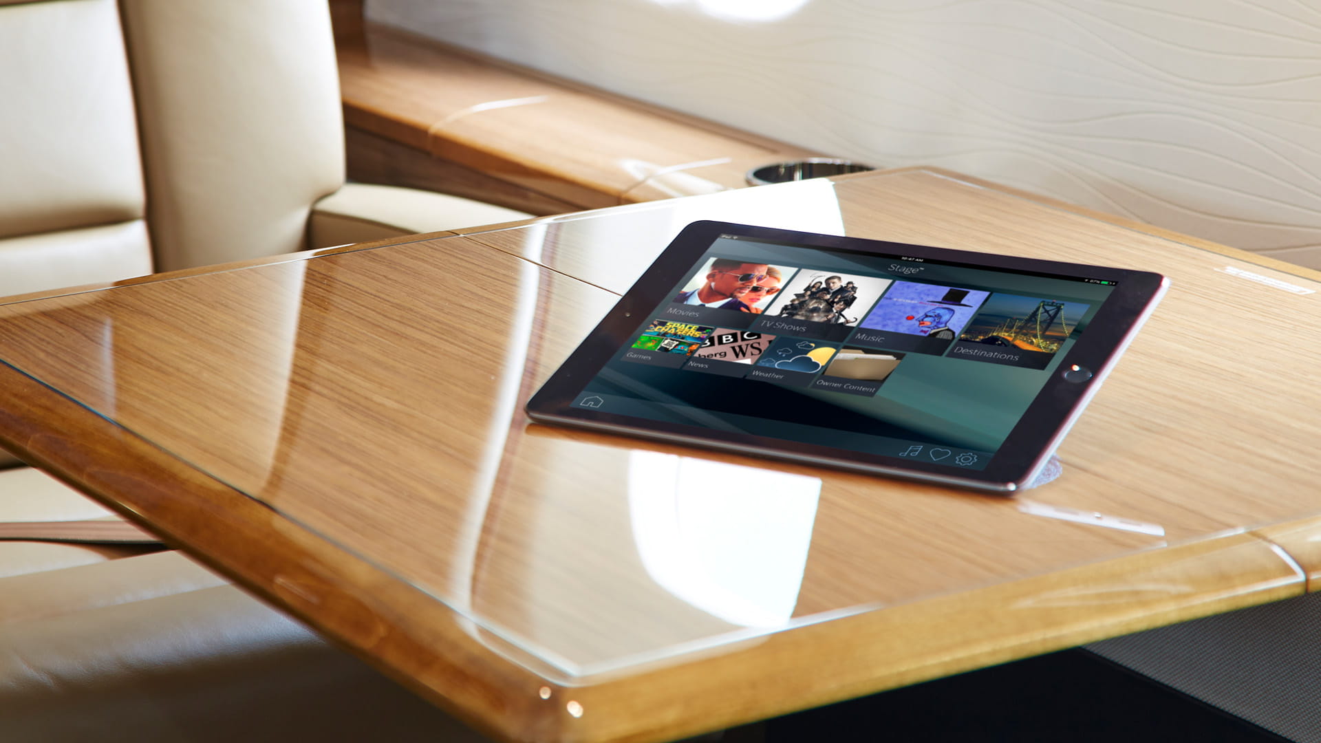Tablet on jet lounge table