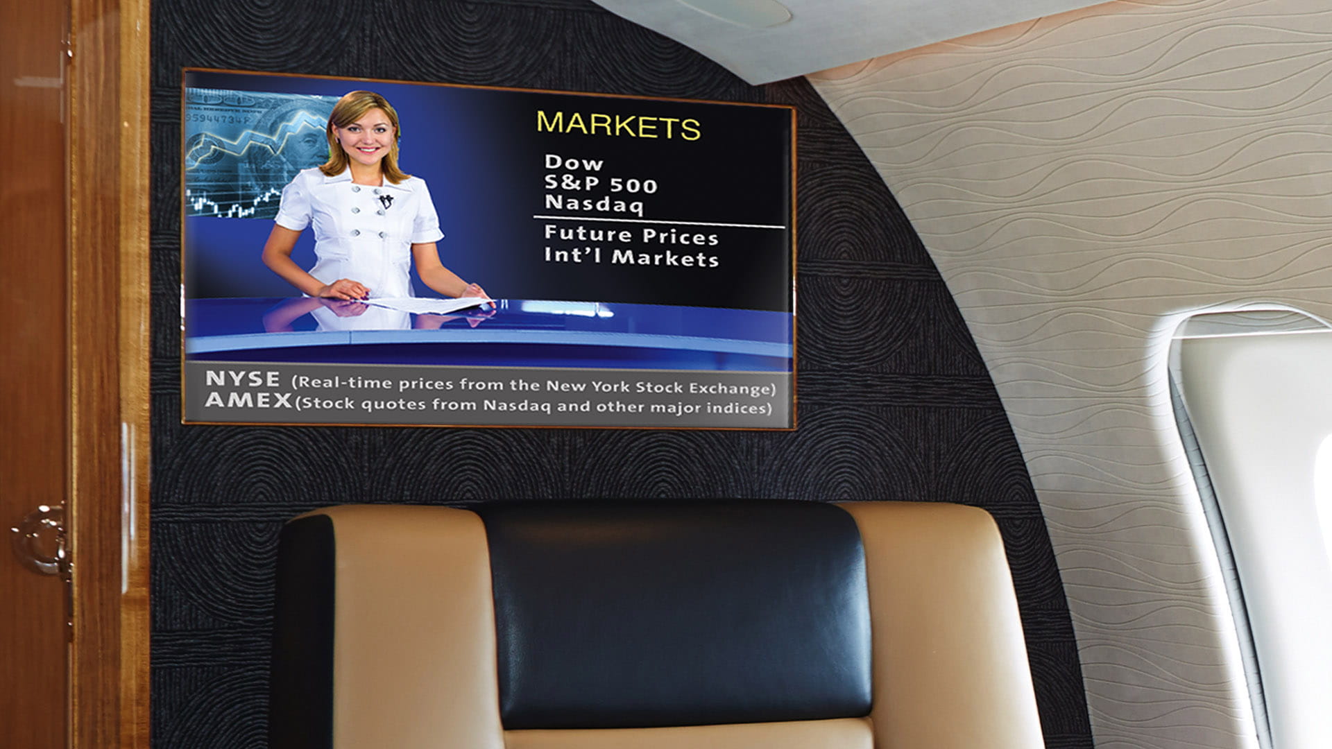 TV screen on jet lounge area