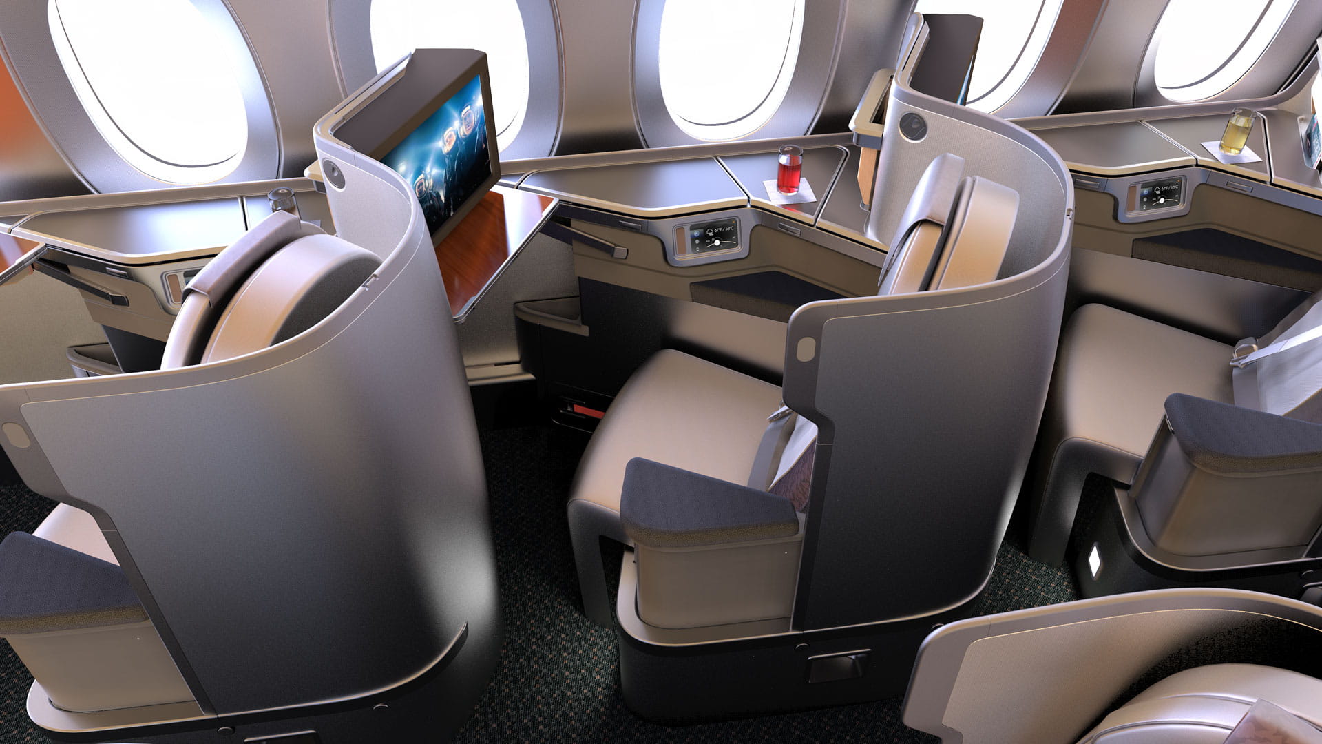 Business class seats on a commercial aircraft
