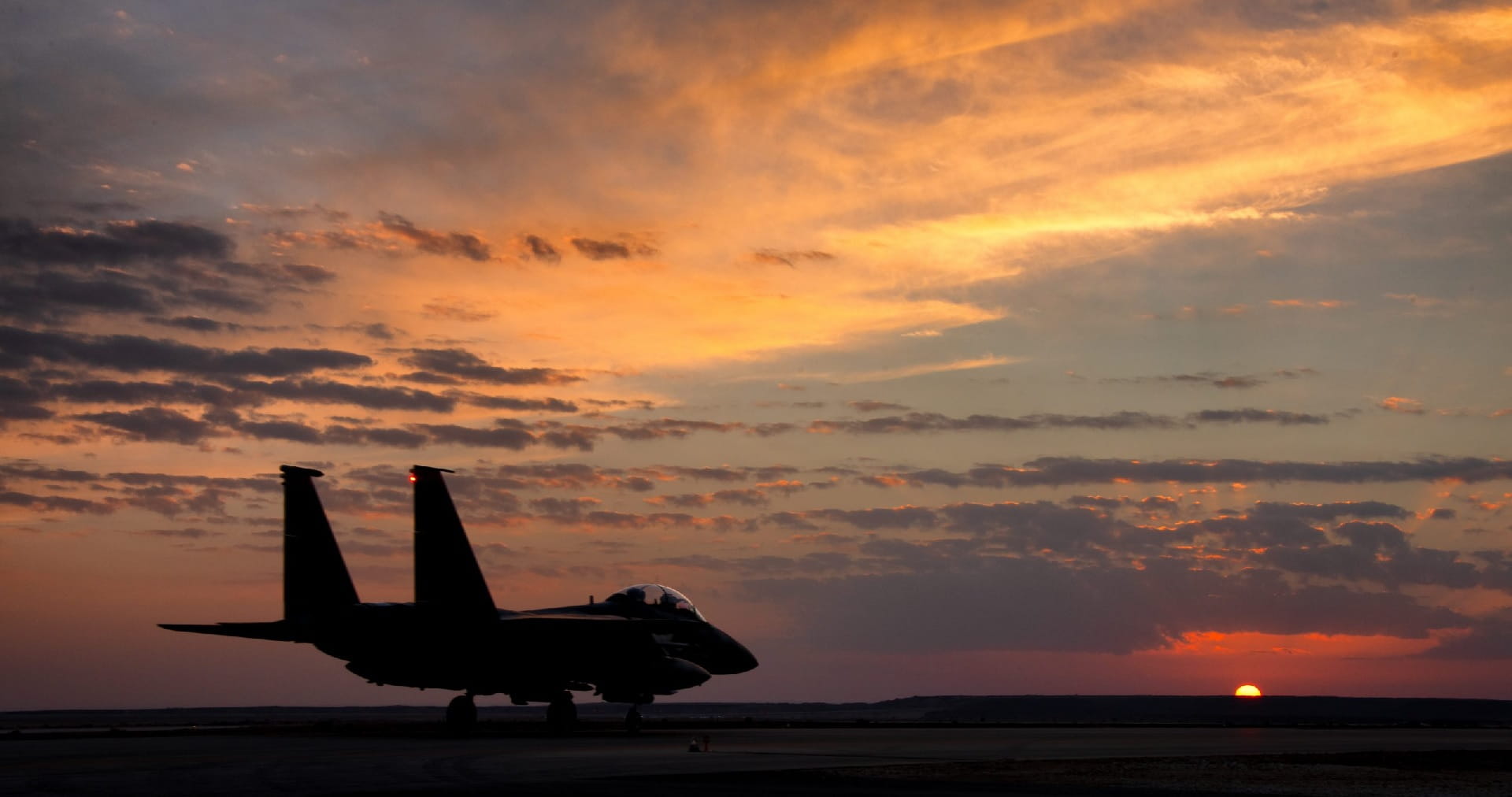F15 fighter jet sunset view