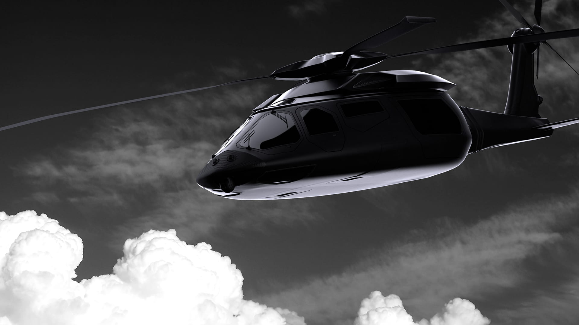 Future Vertical Lift helicopter with clouds