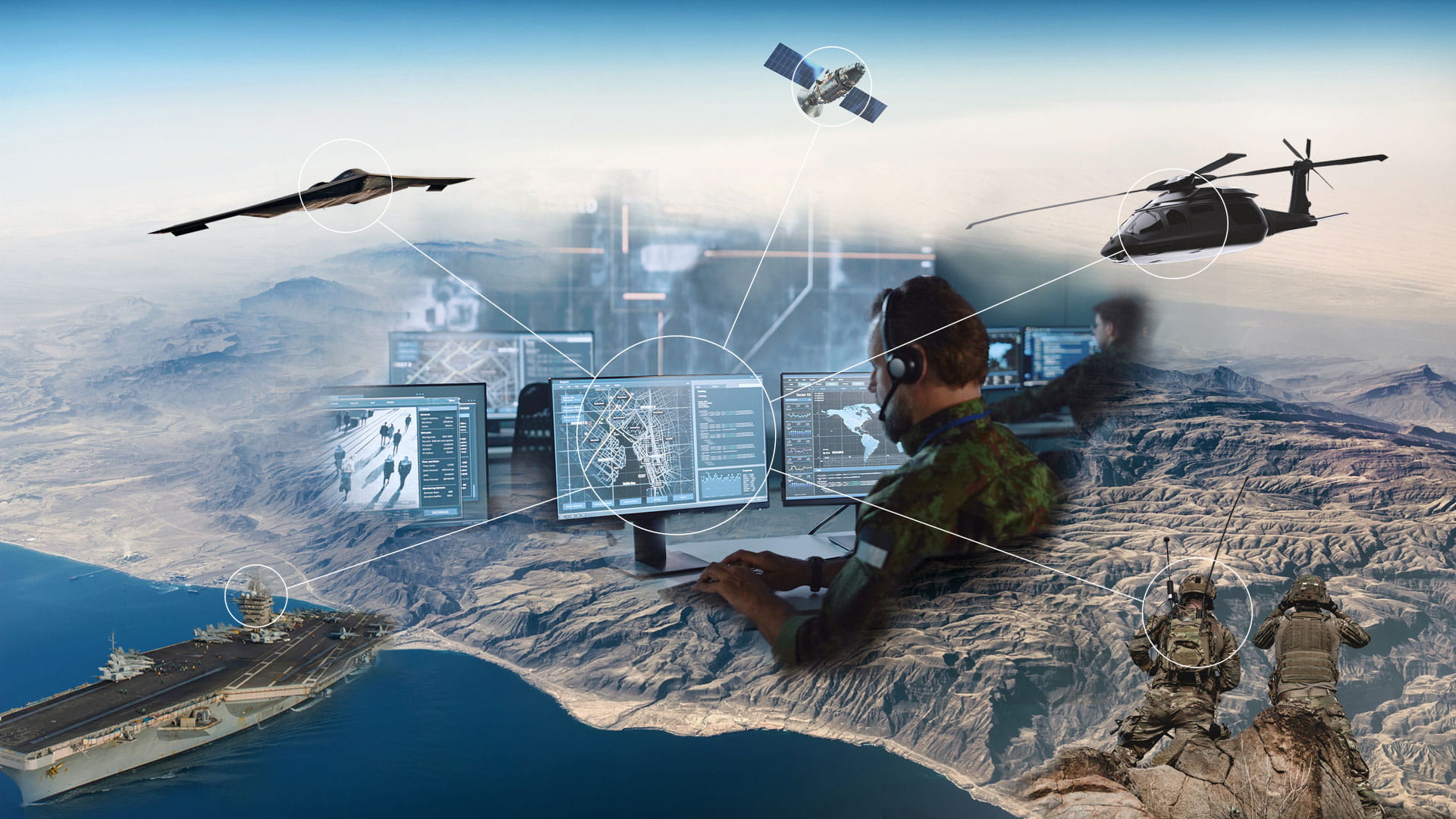 Collage depicting a connected battlespace