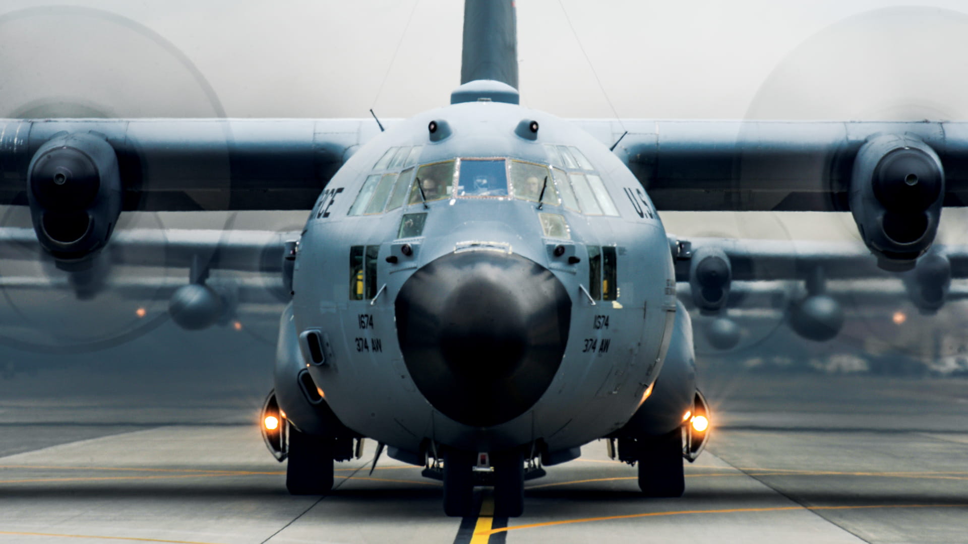 Military C-130 front nose view
