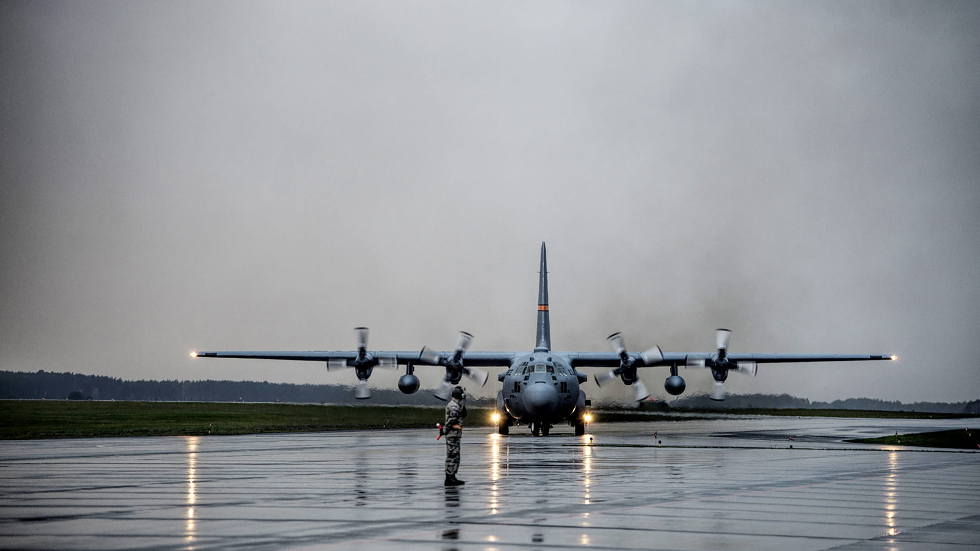 Military C-130 taking off