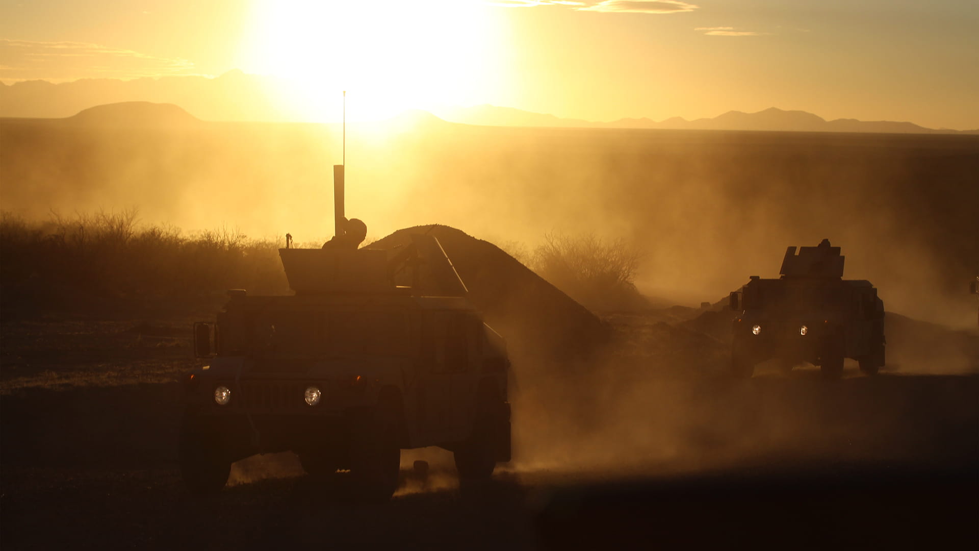 Military vehicles in desert