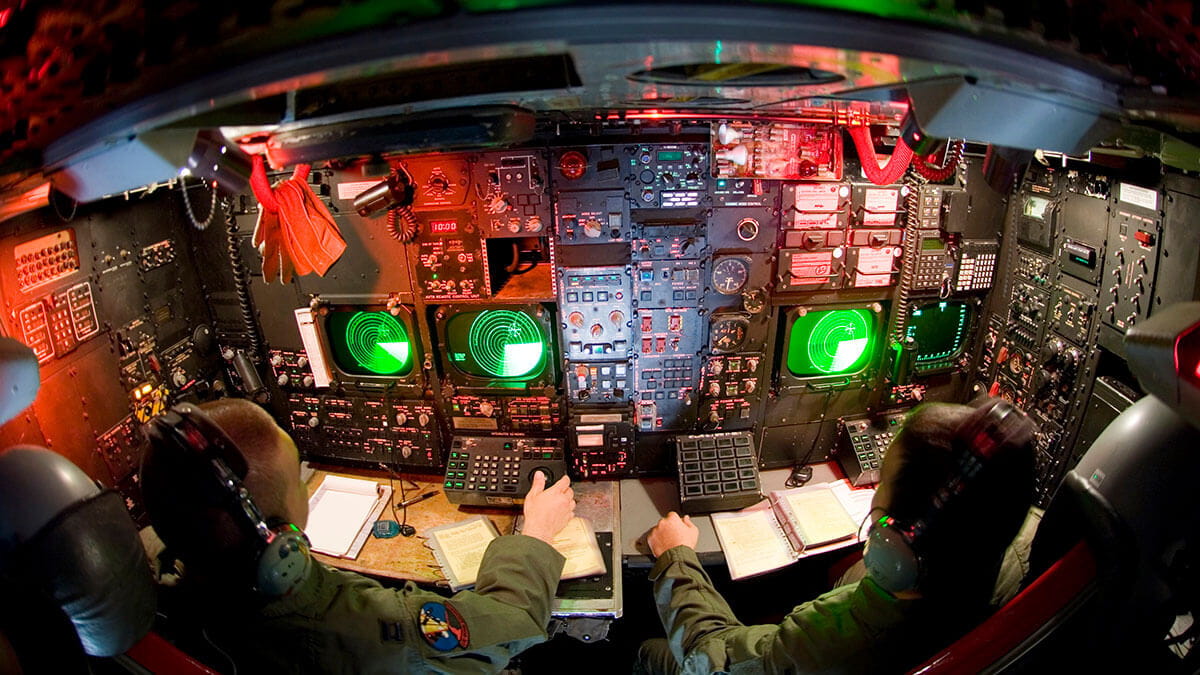 Pilots sitting in the lower deck of the B-52
