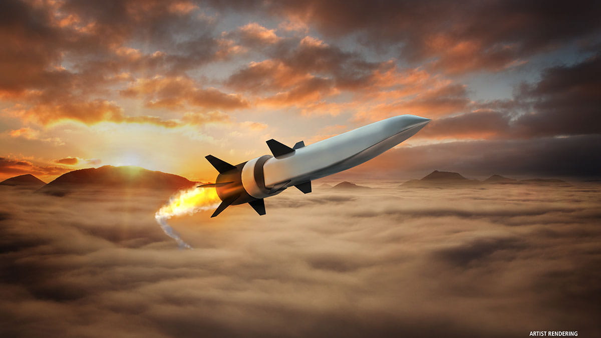 Artist rendition of a hypersonic missile flying in the air