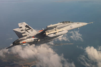 An EA-18G Growler from Air Test and Evaluation Squadron (VX) 23, located at Naval Air Station Patuxent River, Maryland, conducts a Next Generation Jammer Mid-Band (NGJ-MB) flight test over Southern Maryland recently. (U.S. Navy photo by Steve Wolff)