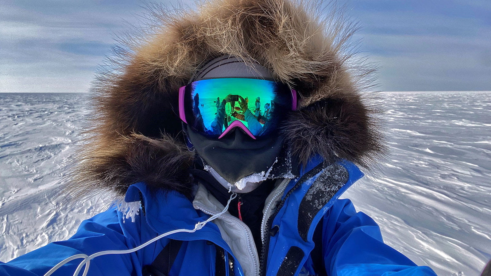 Buchanan takes a selfie during her Last-Degree Ski to the South Pole