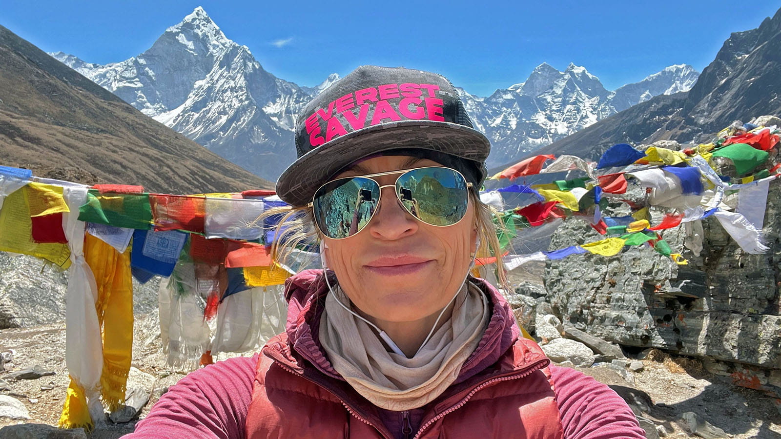 Buchanan takes a selfie while hiking up Khumbu Valley to Everest Base Camp